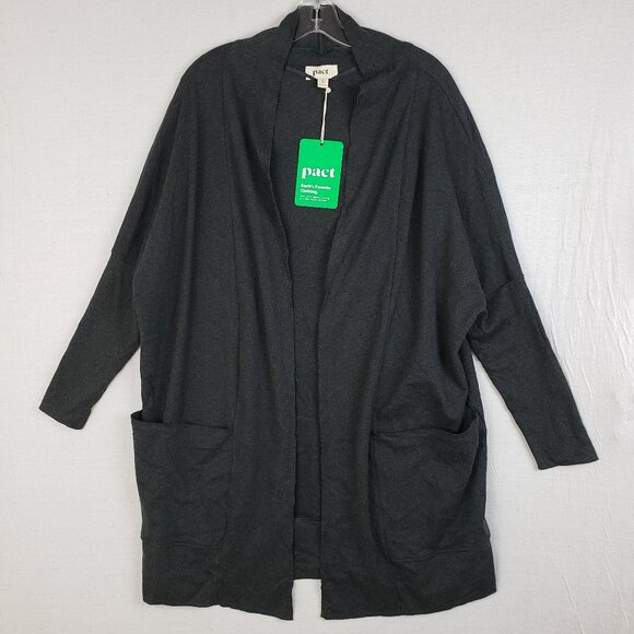 NWT Pact Airplane Cardigan Organic Cotton Dark Gray Pockets size L/XL Travel - Picture 2 of 13